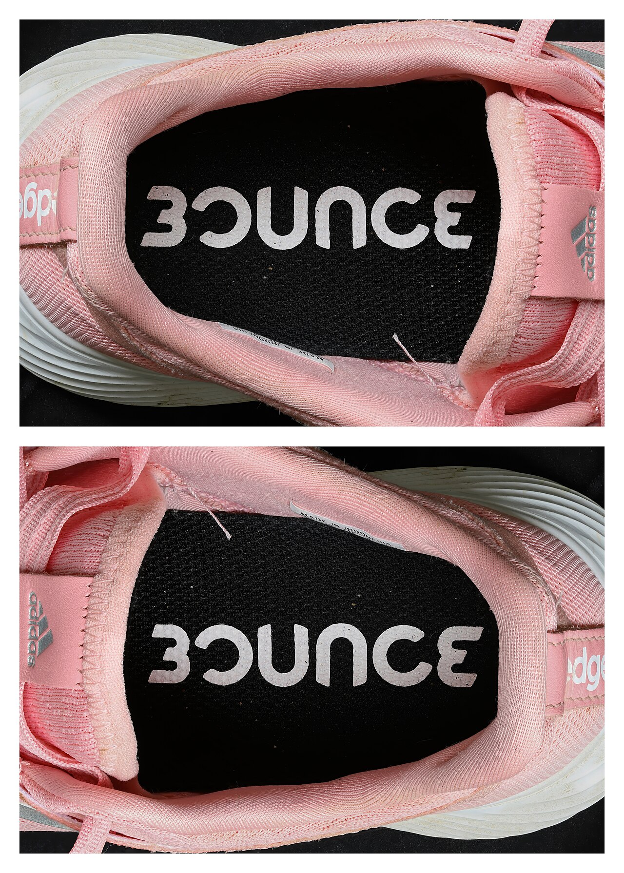 Ambigram Bounce, Adidas pink shoe - up and down.jpg
