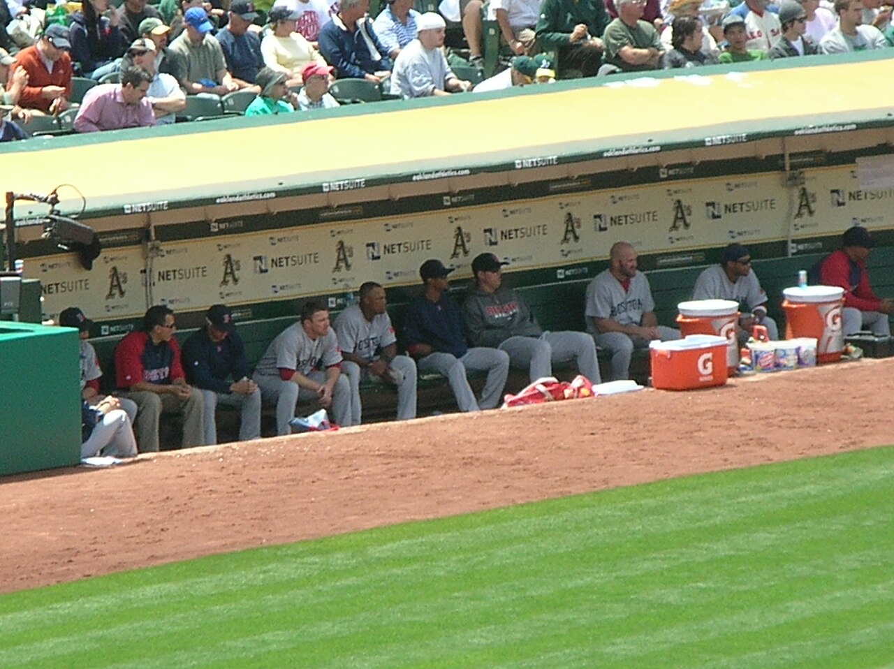 Red Sox in dugout at Boston at Oakland 2010-07-21.JPG