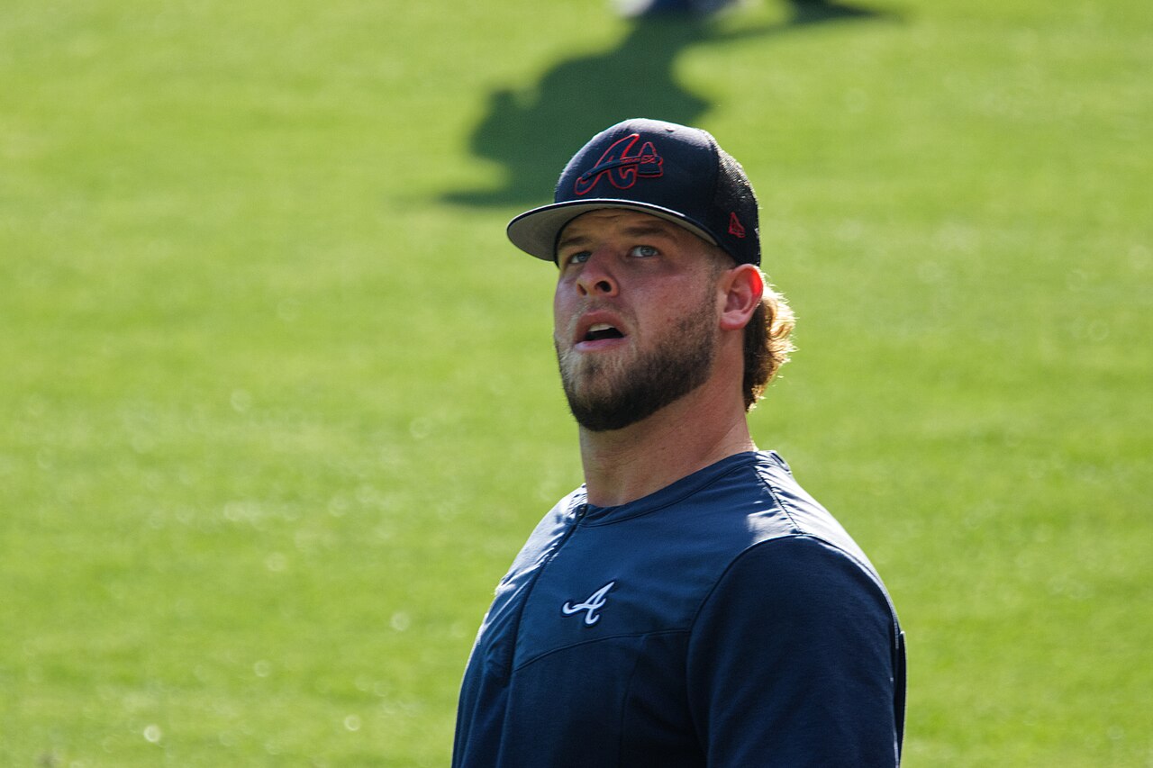 A. J. Minter during warmups, Aug 05 2022.jpg