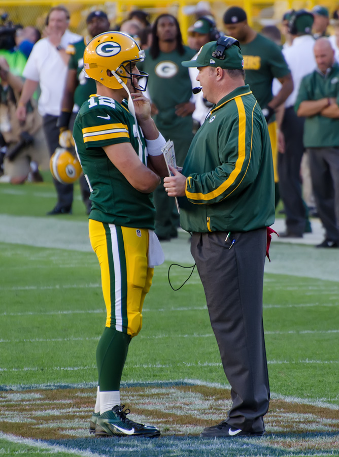 Aaron Rodgers and Mike McCarthy - San Francisco vs Green Bay 2012.jpg