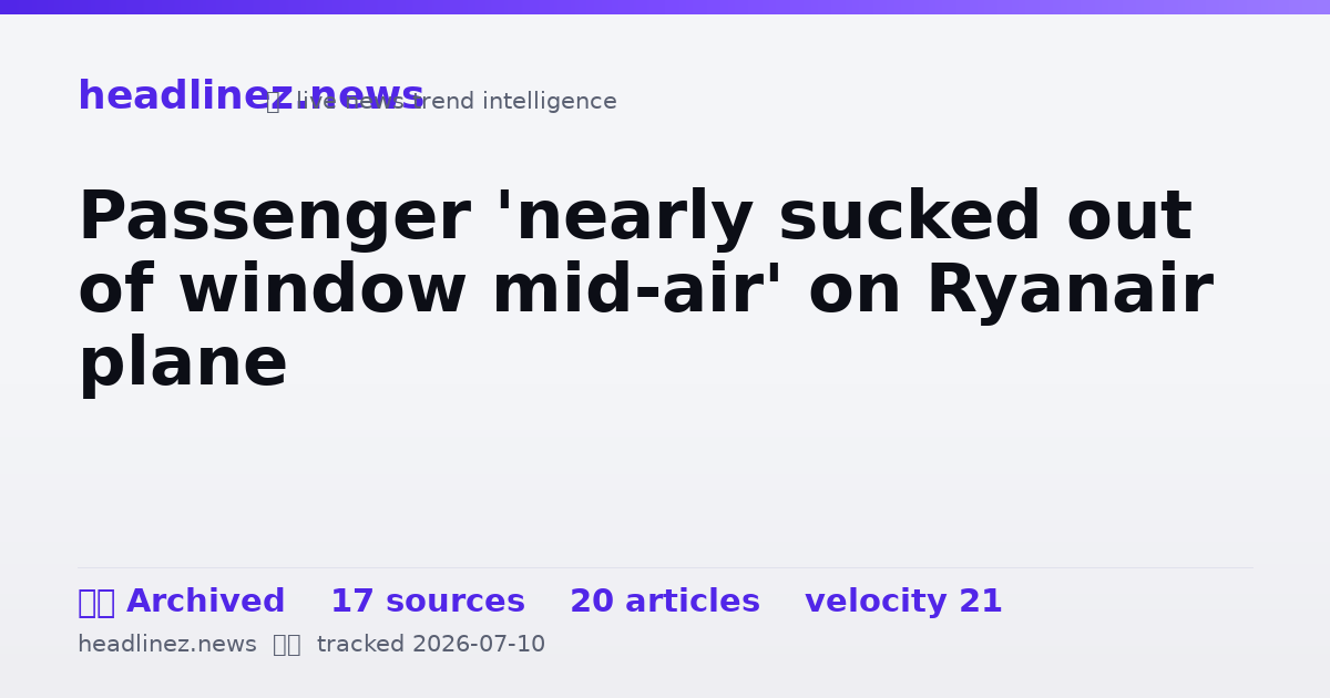 Visual summary for Passenger 'nearly sucked out of window mid-air' on Ryanair plane