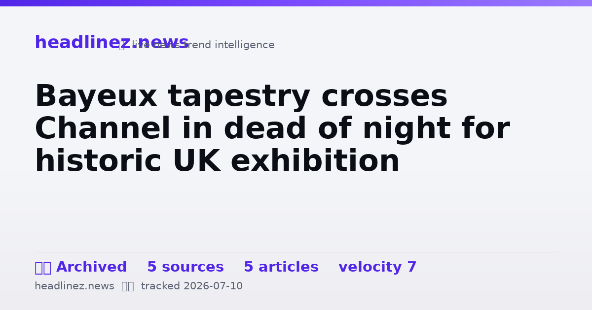 Visual summary for Bayeux tapestry crosses Channel in dead of night for historic UK exhibition