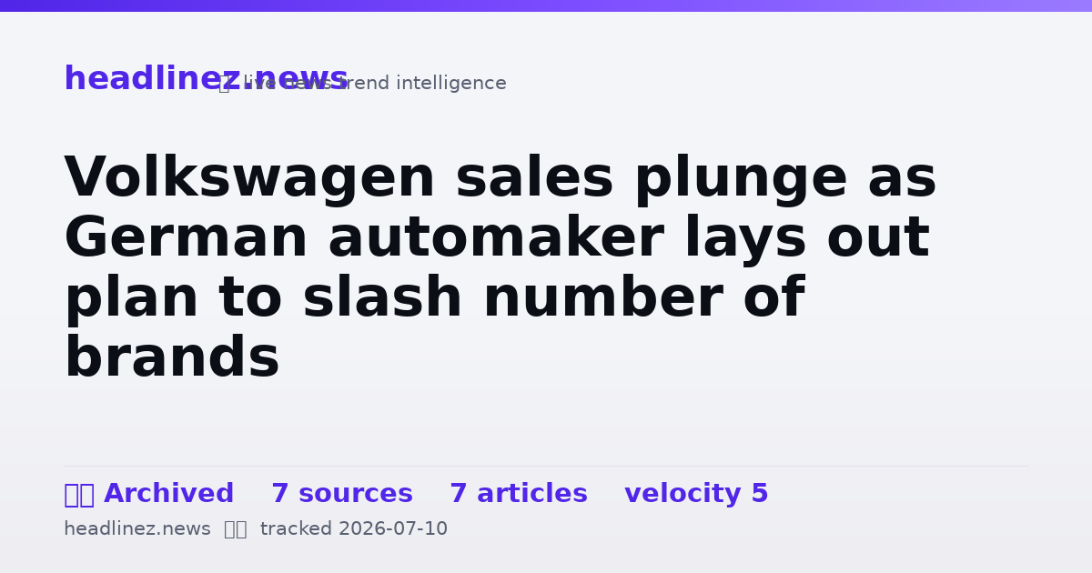 Visual summary for Volkswagen sales plunge as German automaker lays out plan to slash number of brands