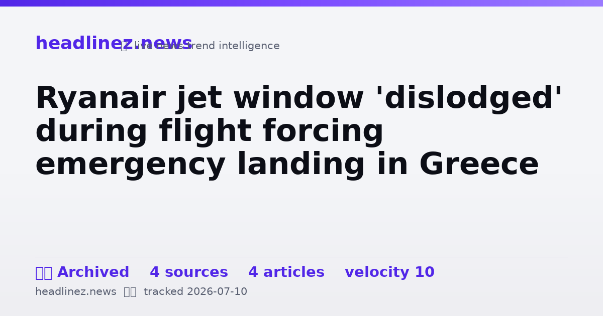 Visual summary for Ryanair jet window 'dislodged' during flight forcing emergency landing in Greece