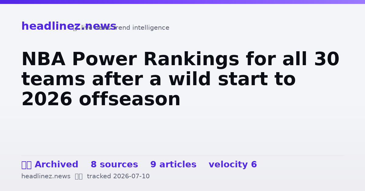 Visual summary for NBA Power Rankings for all 30 teams after a wild start to 2026 offseason