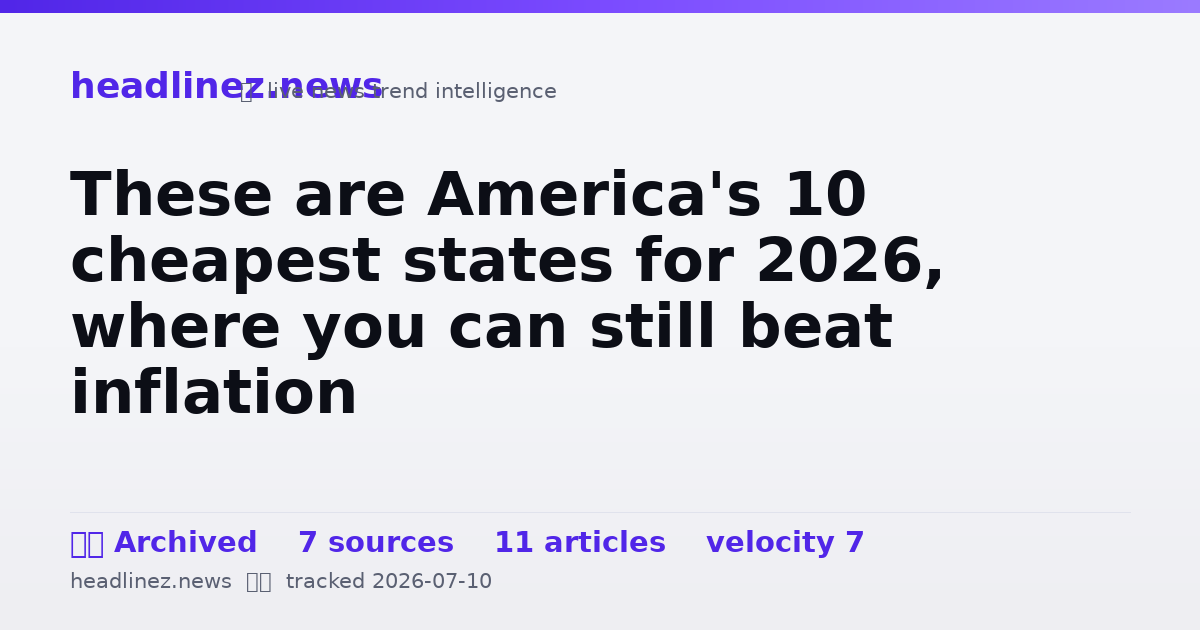 Visual summary for These are America's 10 cheapest states for 2026, where you can still beat inflation