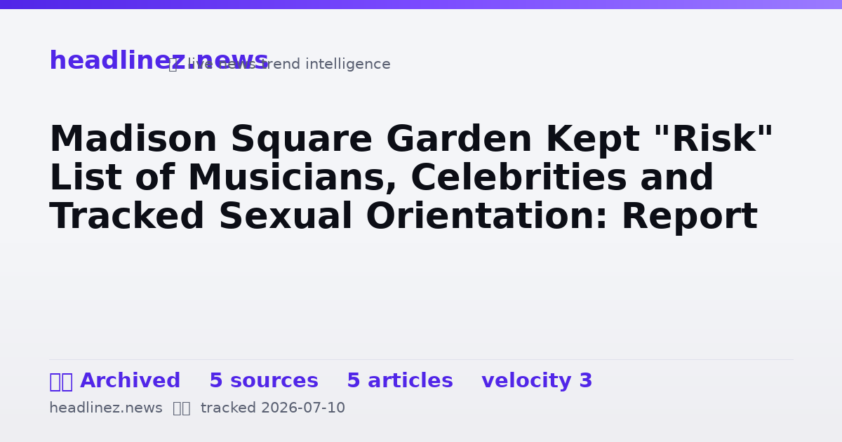 Visual summary for Madison Square Garden Kept "Risk" List of Musicians, Celebrities and Tracked Sexual Orientation: Report