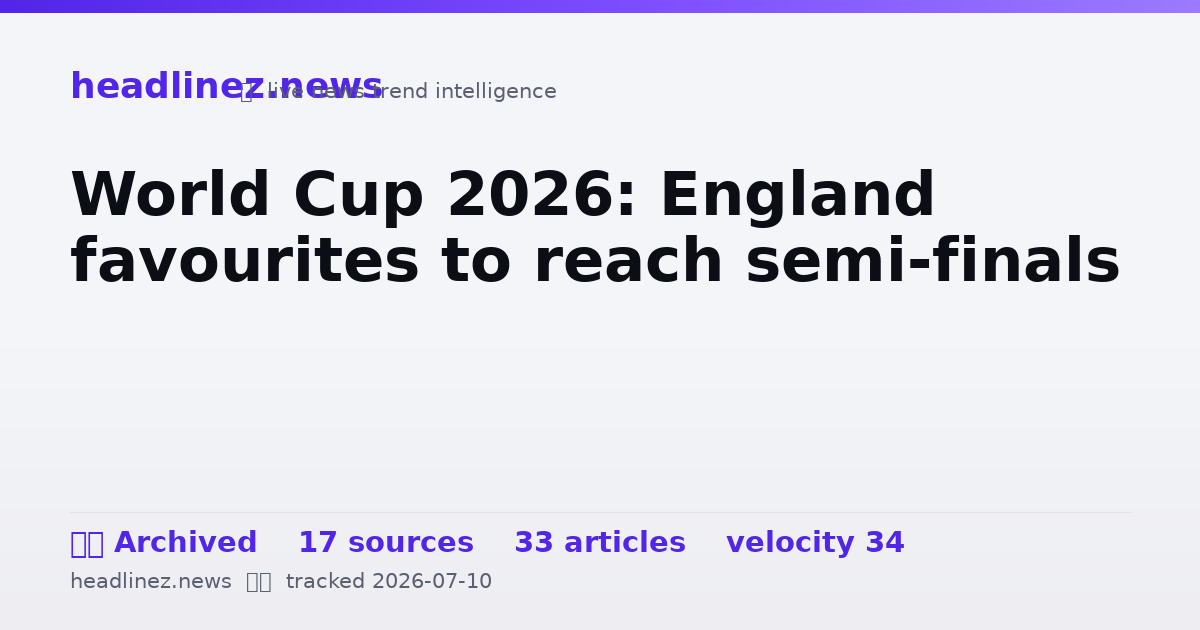 Visual summary for World Cup 2026: England favourites to reach semi-finals