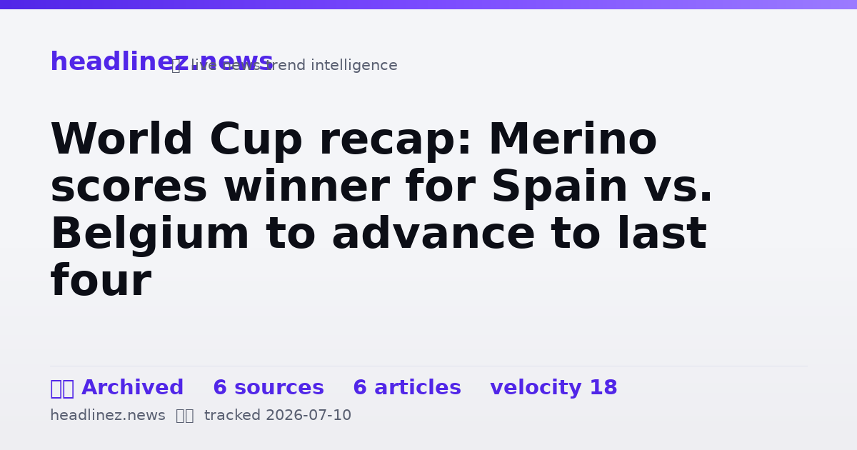 Visual summary for World Cup recap: Merino scores winner for Spain vs. Belgium to advance to last four