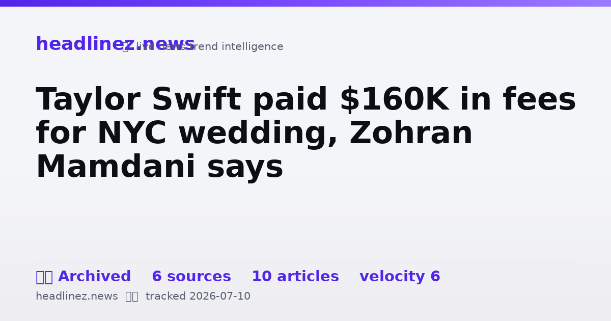 Visual summary for Taylor Swift paid $160K in fees for NYC wedding, Zohran Mamdani says