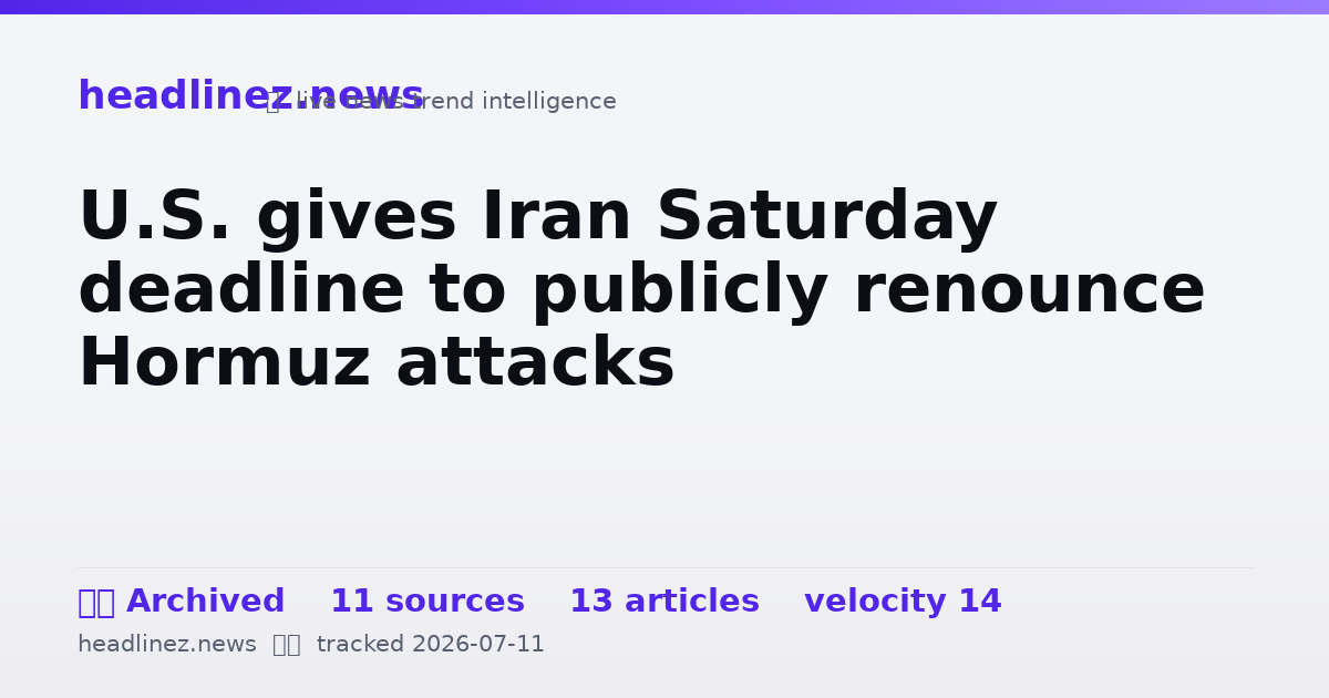 Visual summary for U.S. gives Iran Saturday deadline to publicly renounce Hormuz attacks