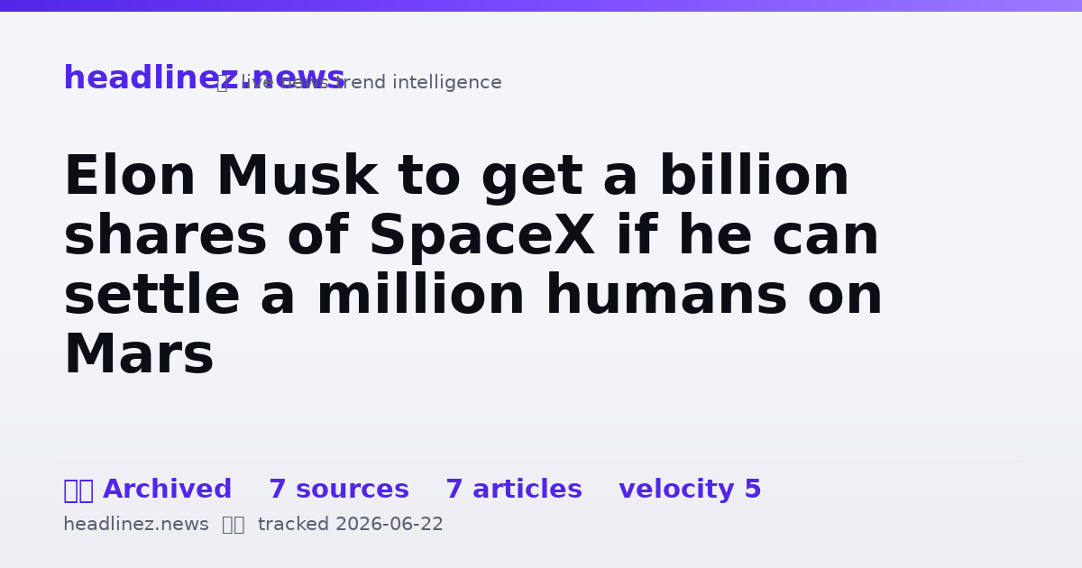 Visual summary for Elon Musk to get a billion shares of SpaceX if he can settle a million humans on Mars