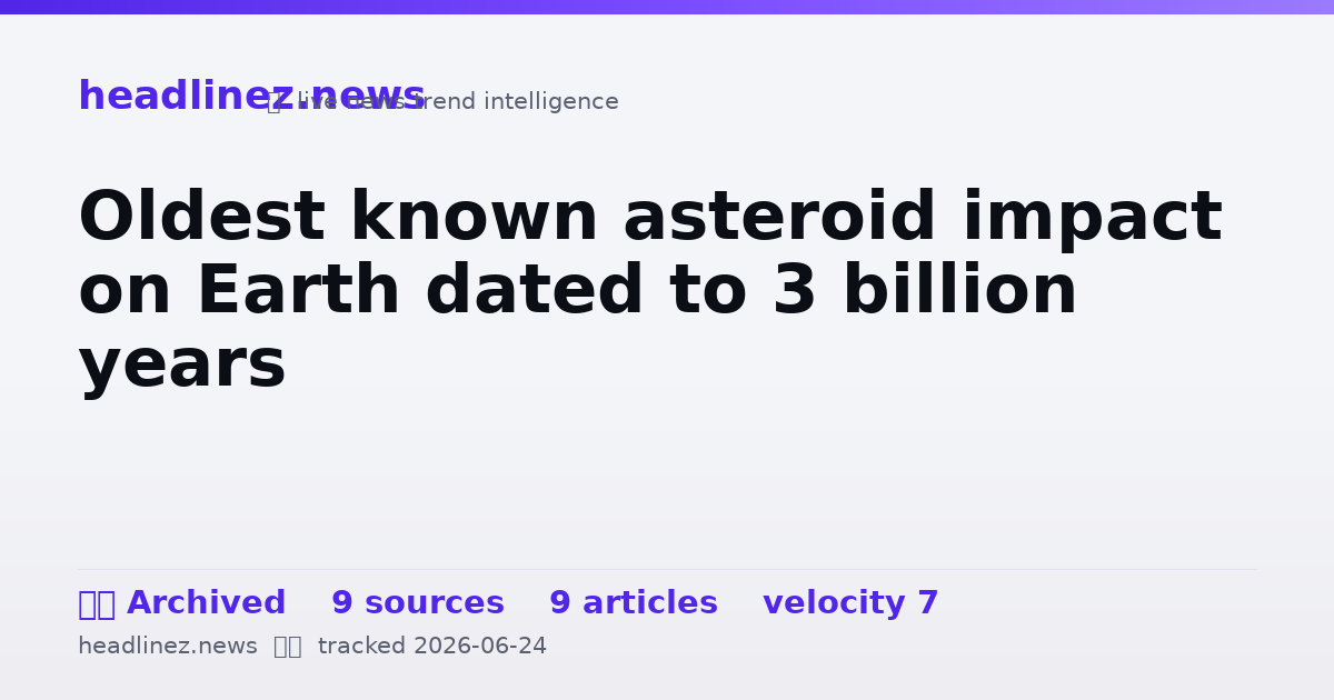 Visual summary for Oldest known asteroid impact on Earth dated to 3 billion years