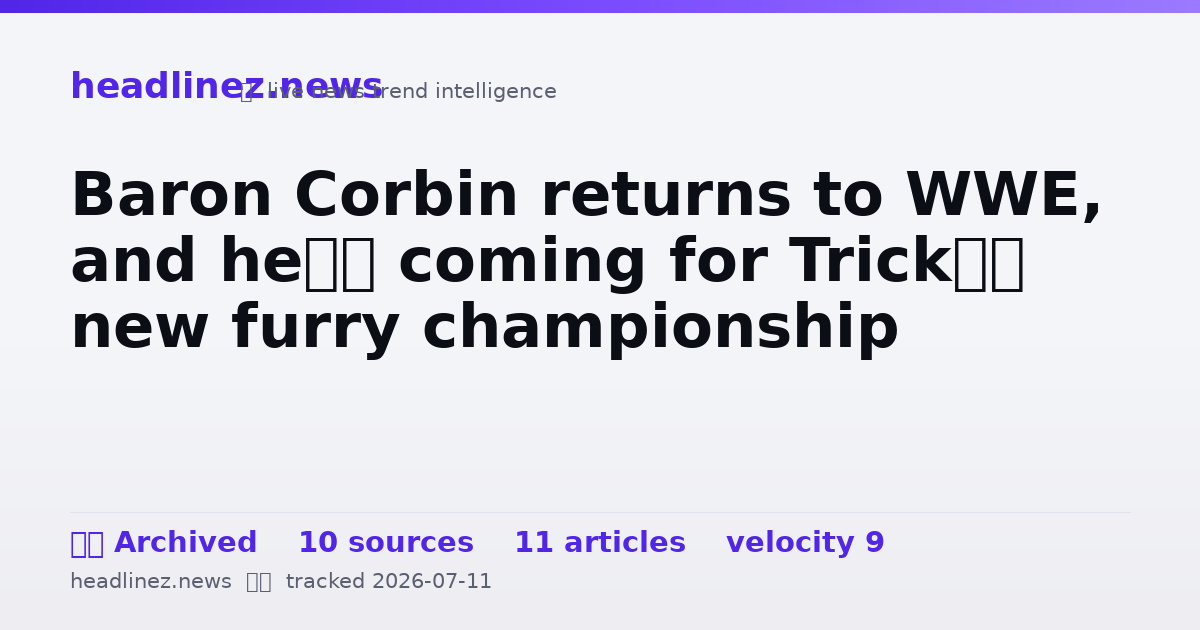 Visual summary for Baron Corbin returns to WWE, and he’s coming for Trick’s new furry championship