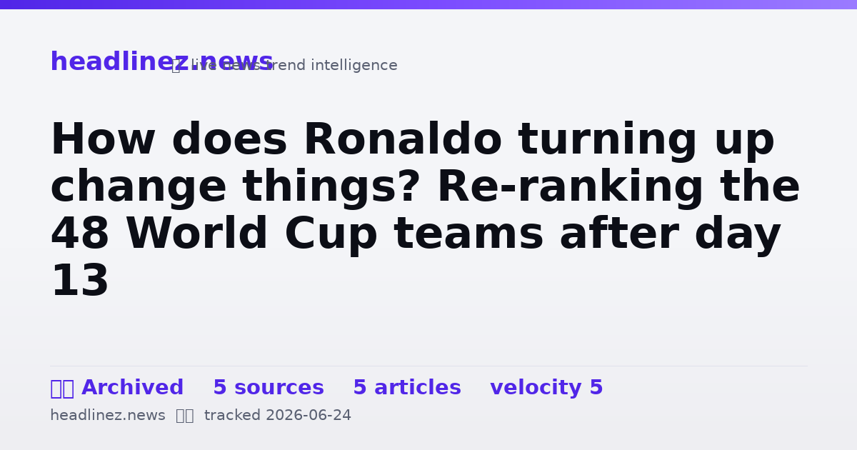 Visual summary for How does Ronaldo turning up change things? Re-ranking the 48 World Cup teams after day 13