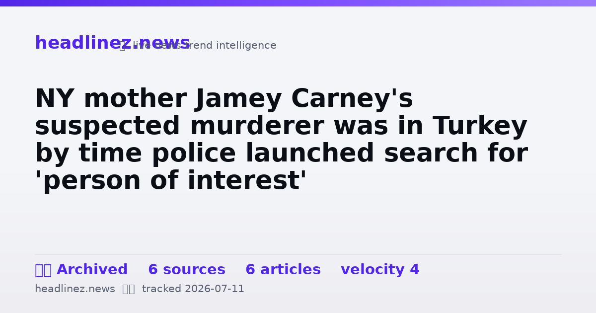 Visual summary for NY mother Jamey Carney's suspected murderer was in Turkey by time police launched search for 'person of interest'