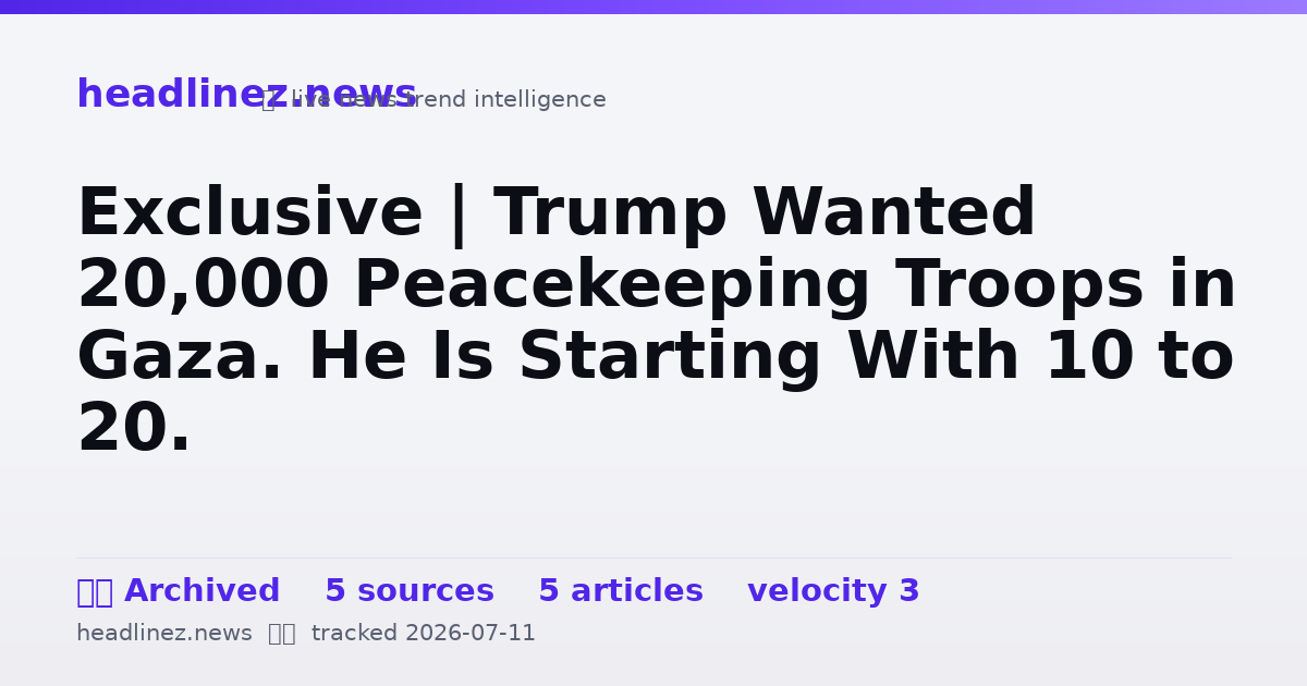 Visual summary for Exclusive | Trump Wanted 20,000 Peacekeeping Troops in Gaza. He Is Starting With 10 to 20.