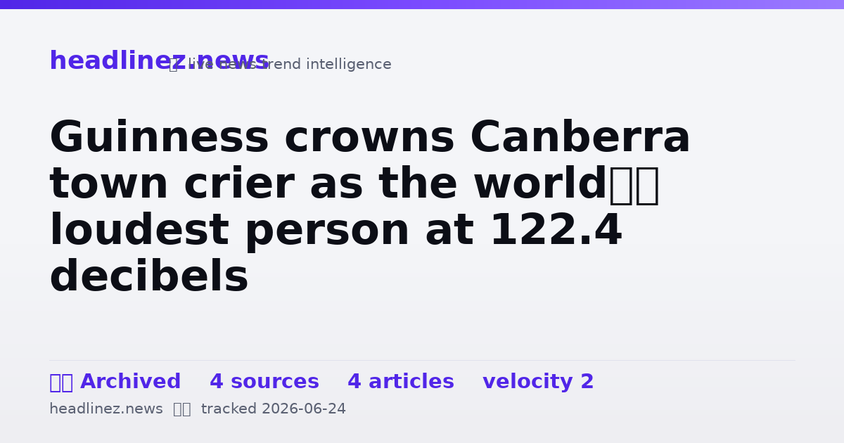 Visual summary for Guinness crowns Canberra town crier as the world’s loudest person at 122.4 decibels