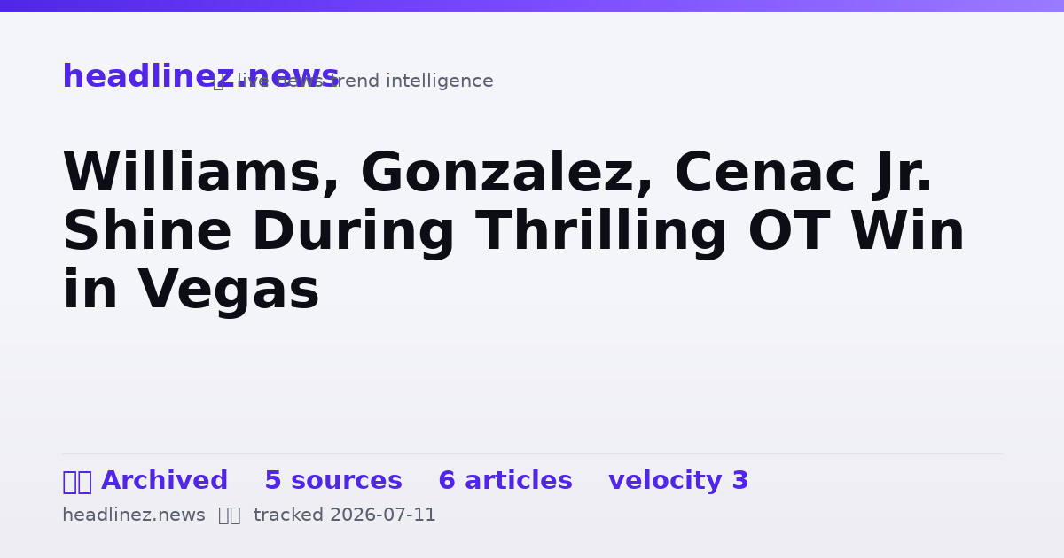 Visual summary for Williams, Gonzalez, Cenac Jr. Shine During Thrilling OT Win in Vegas