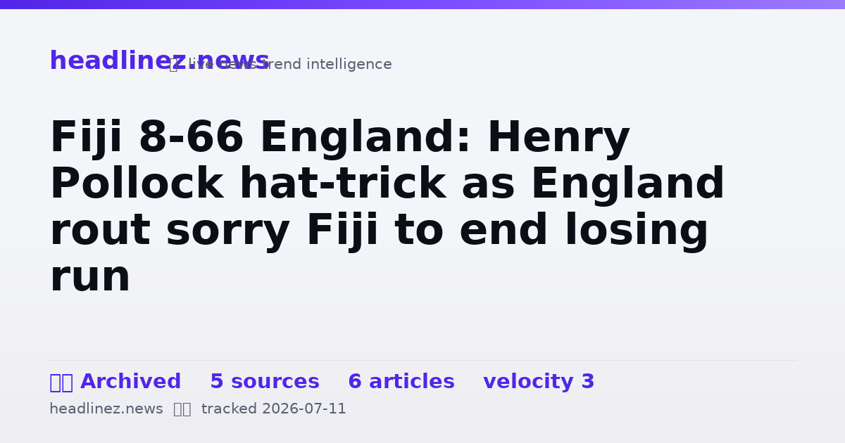 Visual summary for Fiji 8-66 England: Henry Pollock hat-trick as England rout sorry Fiji to end losing run