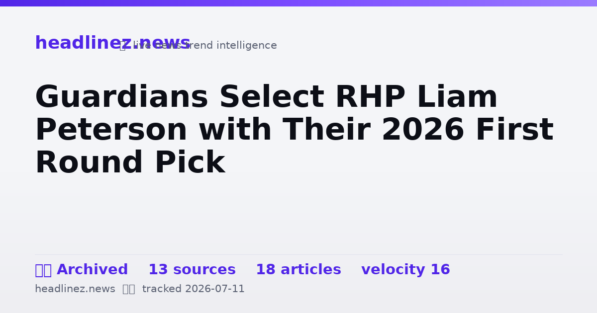 Visual summary for Guardians Select RHP Liam Peterson with Their 2026 First Round Pick