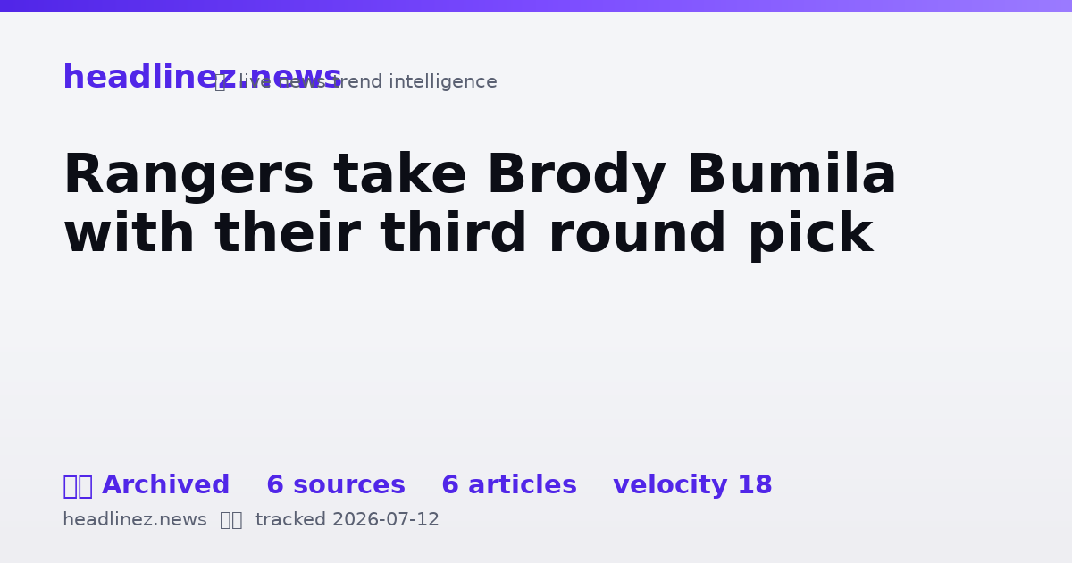 Visual summary for Rangers take Brody Bumila with their third round pick