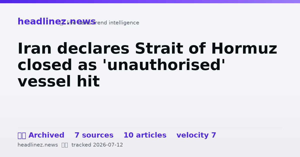 Visual summary for Iran declares Strait of Hormuz closed as 'unauthorised' vessel hit
