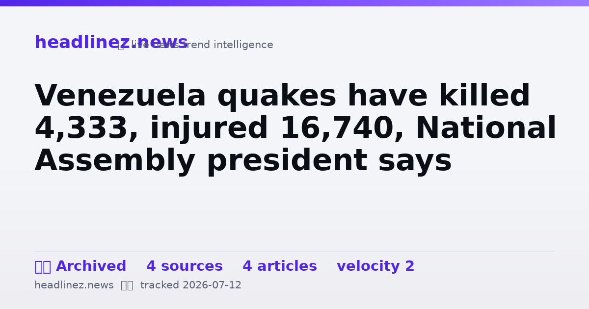 Visual summary for Venezuela quakes have killed 4,333, injured 16,740, National Assembly president says