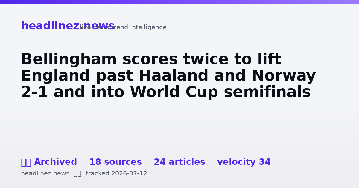 Visual summary for Bellingham scores twice to lift England past Haaland and Norway 2-1 and into World Cup semifinals