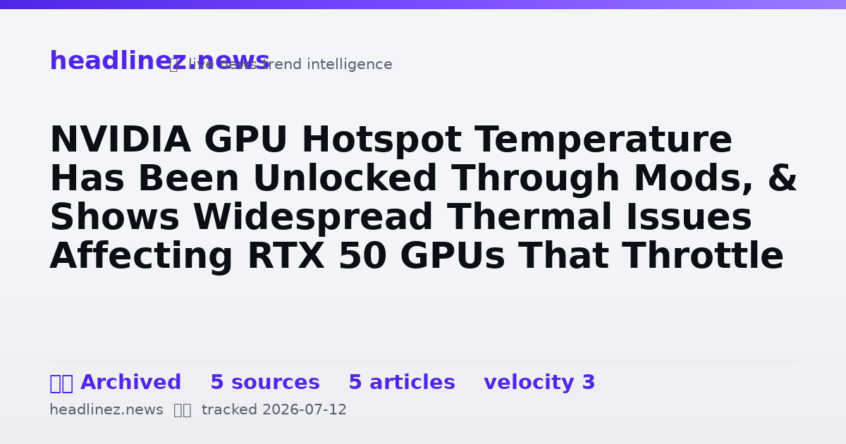 Visual summary for NVIDIA GPU Hotspot Temperature Has Been Unlocked Through Mods, & Shows Widespread Thermal Issues Affecting RTX 50 GPUs That Throttle Gaming Performance