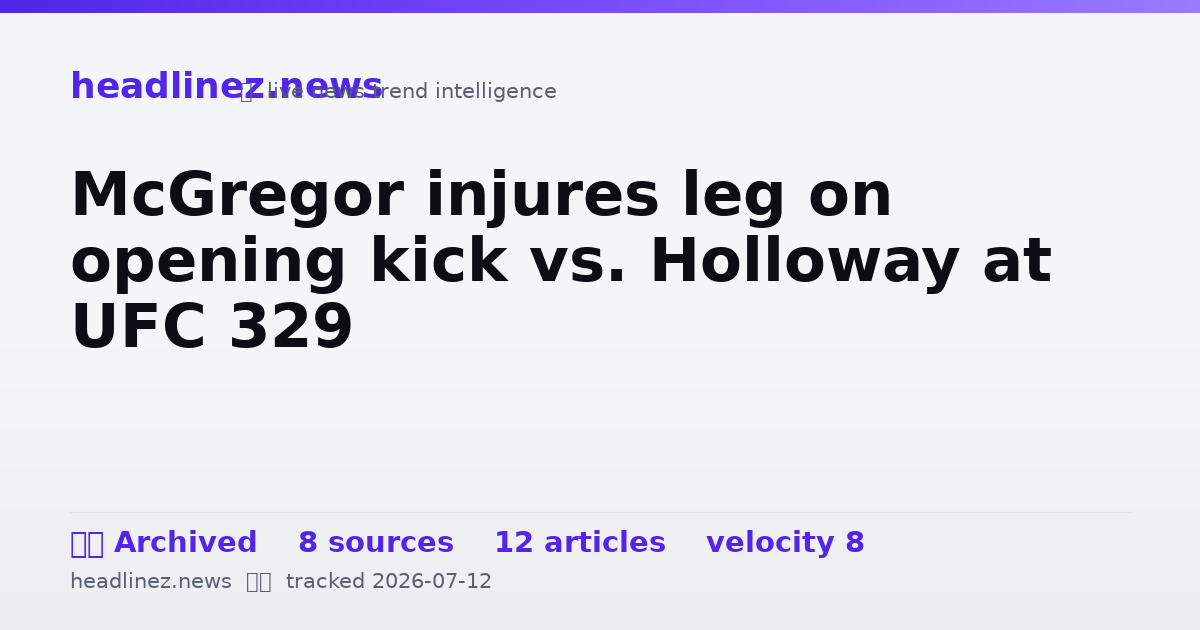 Visual summary for McGregor injures leg on opening kick vs. Holloway at UFC 329