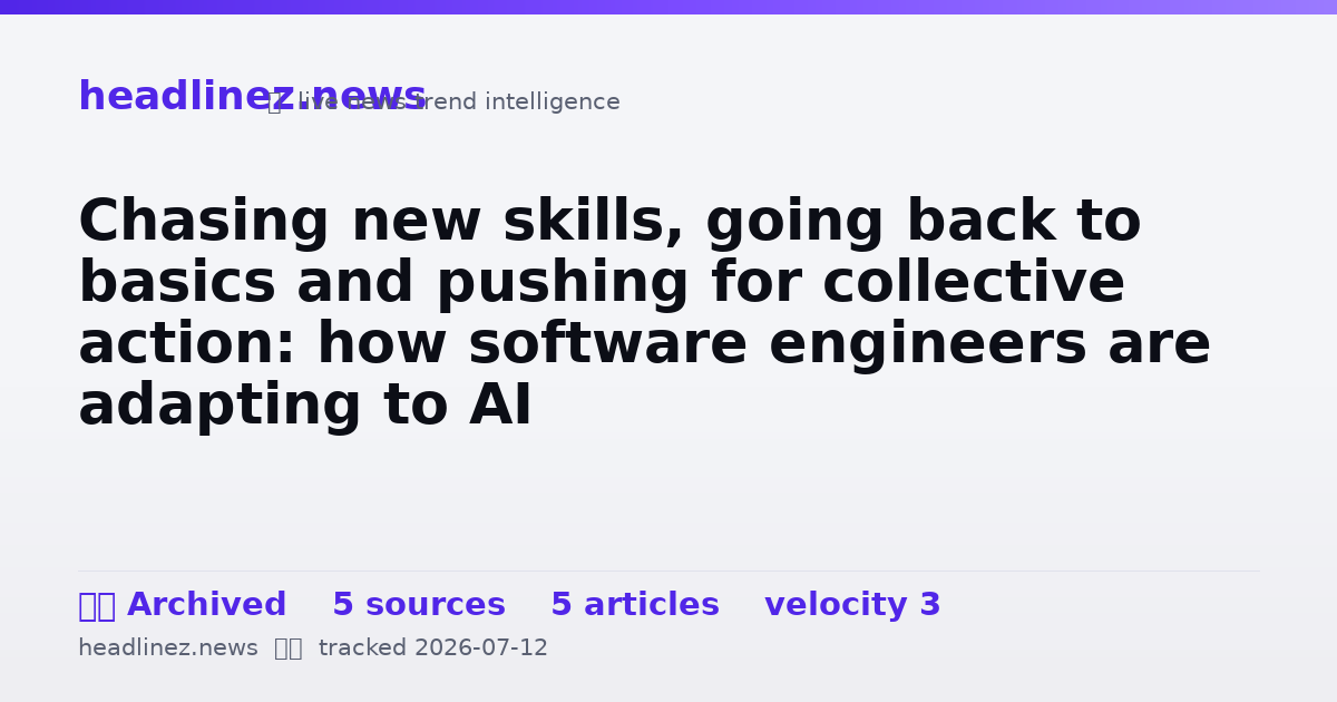 Visual summary for Chasing new skills, going back to basics and pushing for collective action: how software engineers are adapting to AI