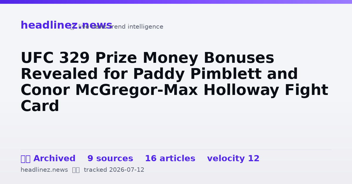 Visual summary for UFC 329 Prize Money Bonuses Revealed for Paddy Pimblett and Conor McGregor-Max Holloway Fight Card