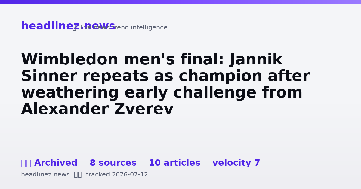 Visual summary for Wimbledon men's final: Jannik Sinner repeats as champion after weathering early challenge from Alexander Zverev