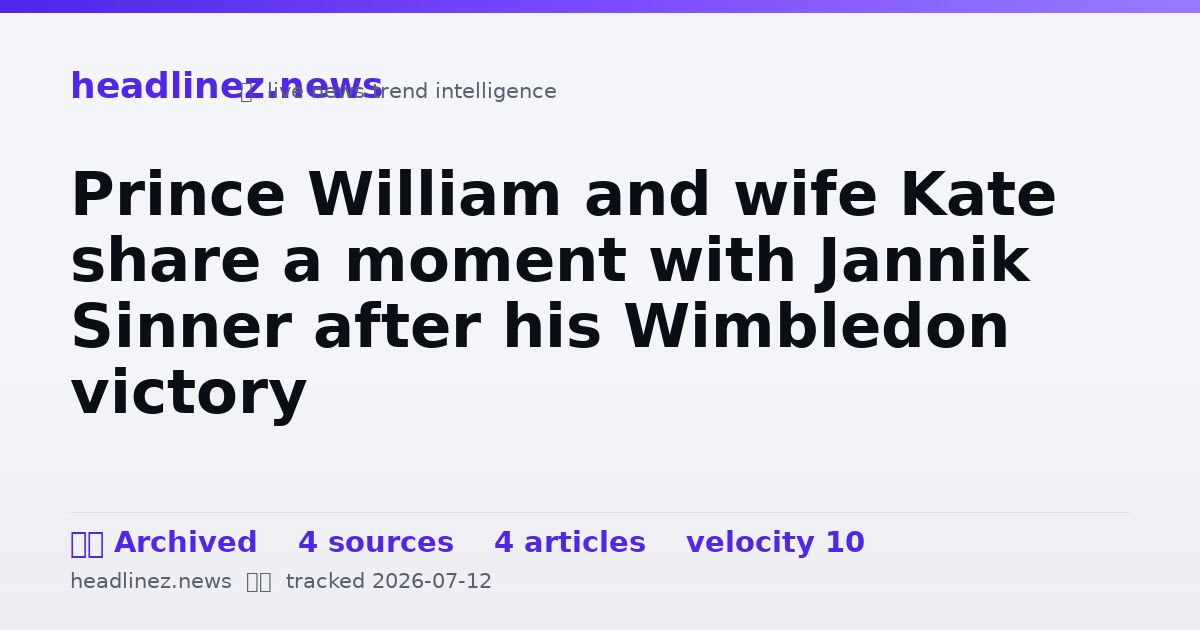Visual summary for Prince William and wife Kate share a moment with Jannik Sinner after his Wimbledon victory