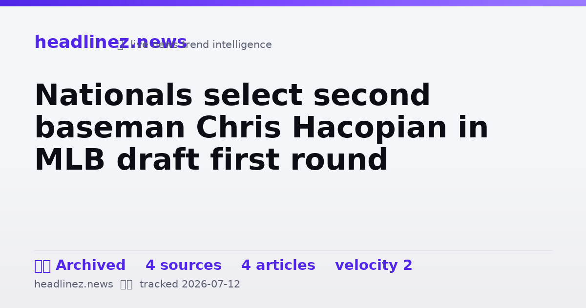 Visual summary for Nationals select second baseman Chris Hacopian in MLB draft first round