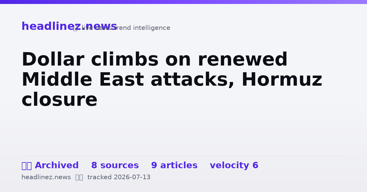 Visual summary for Dollar climbs on renewed Middle East attacks, Hormuz closure