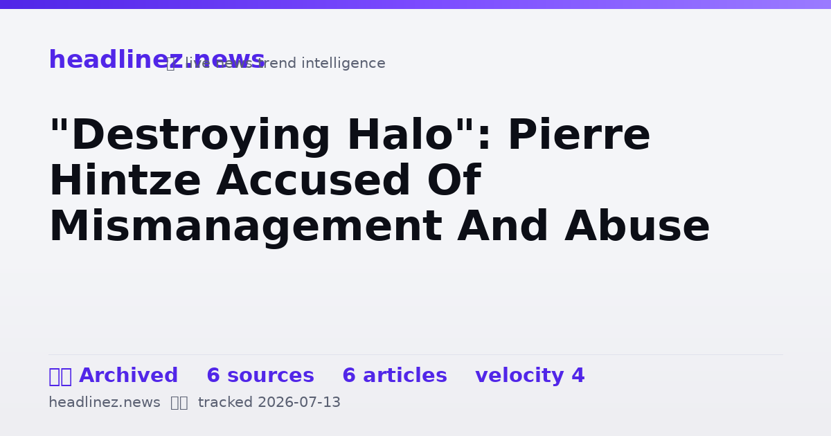 Visual summary for "Destroying Halo": Pierre Hintze Accused Of Mismanagement And Abuse
