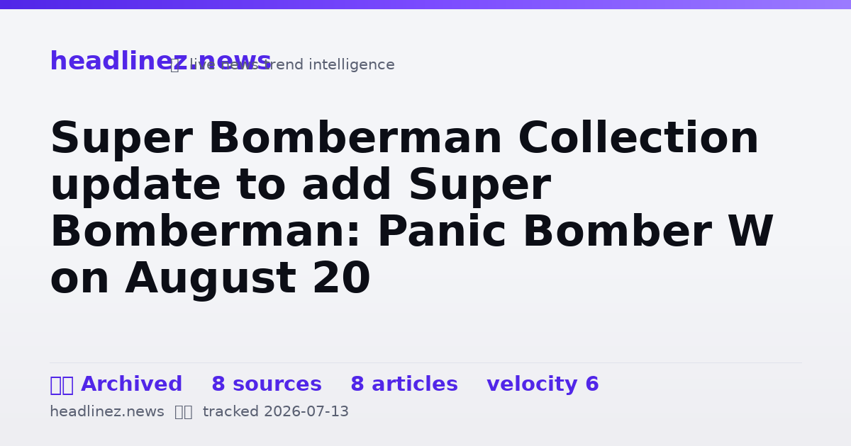 Visual summary for Super Bomberman Collection update to add Super Bomberman: Panic Bomber W on August 20