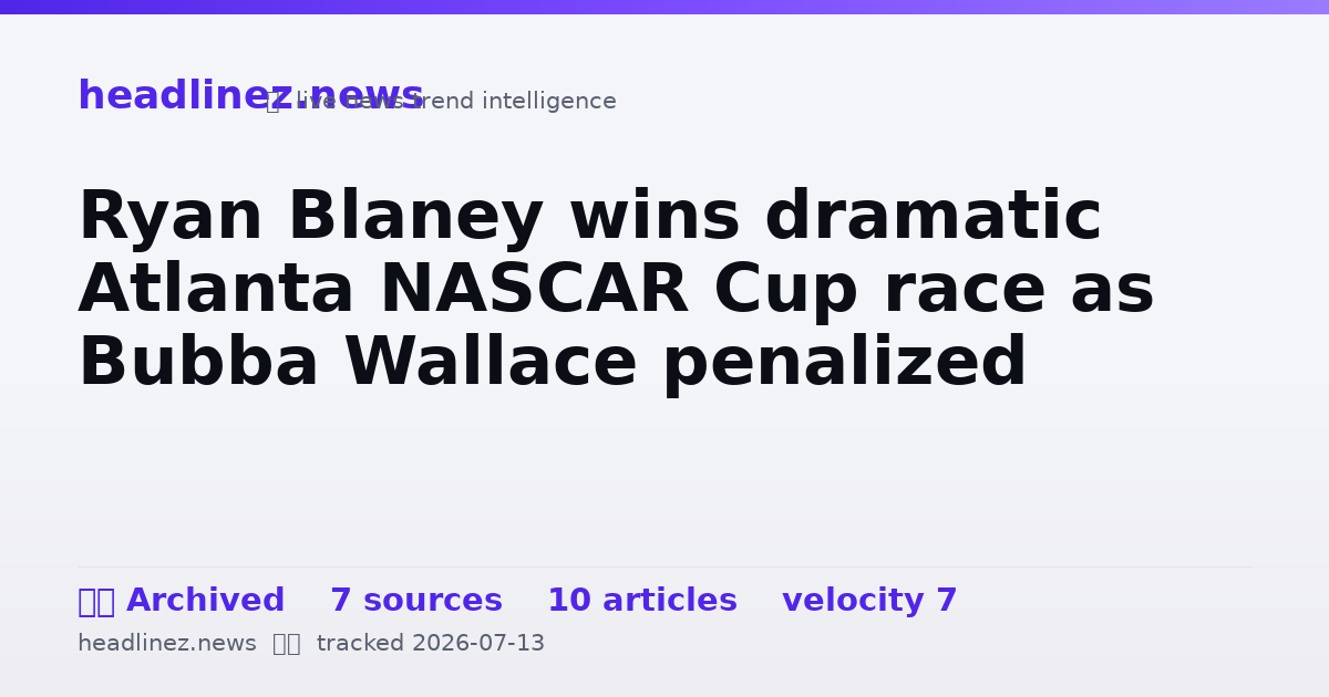 Visual summary for Ryan Blaney wins dramatic Atlanta NASCAR Cup race as Bubba Wallace penalized