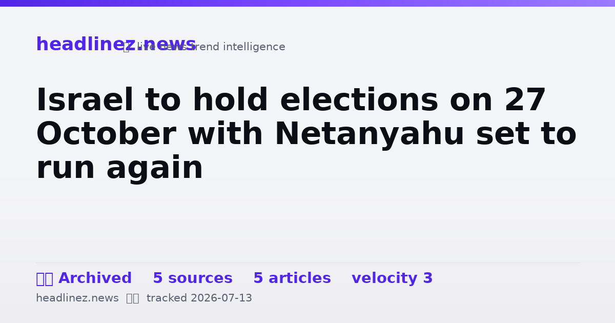 Visual summary for Israel to hold elections on 27 October with Netanyahu set to run again