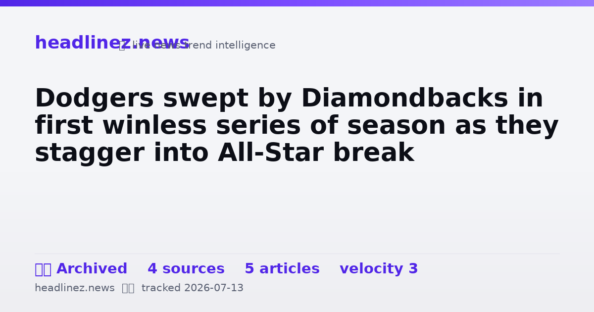 Visual summary for Dodgers swept by Diamondbacks in first winless series of season as they stagger into All-Star break