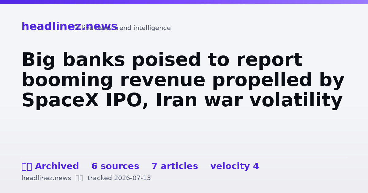 Visual summary for Big banks poised to report booming revenue propelled by SpaceX IPO, Iran war volatility