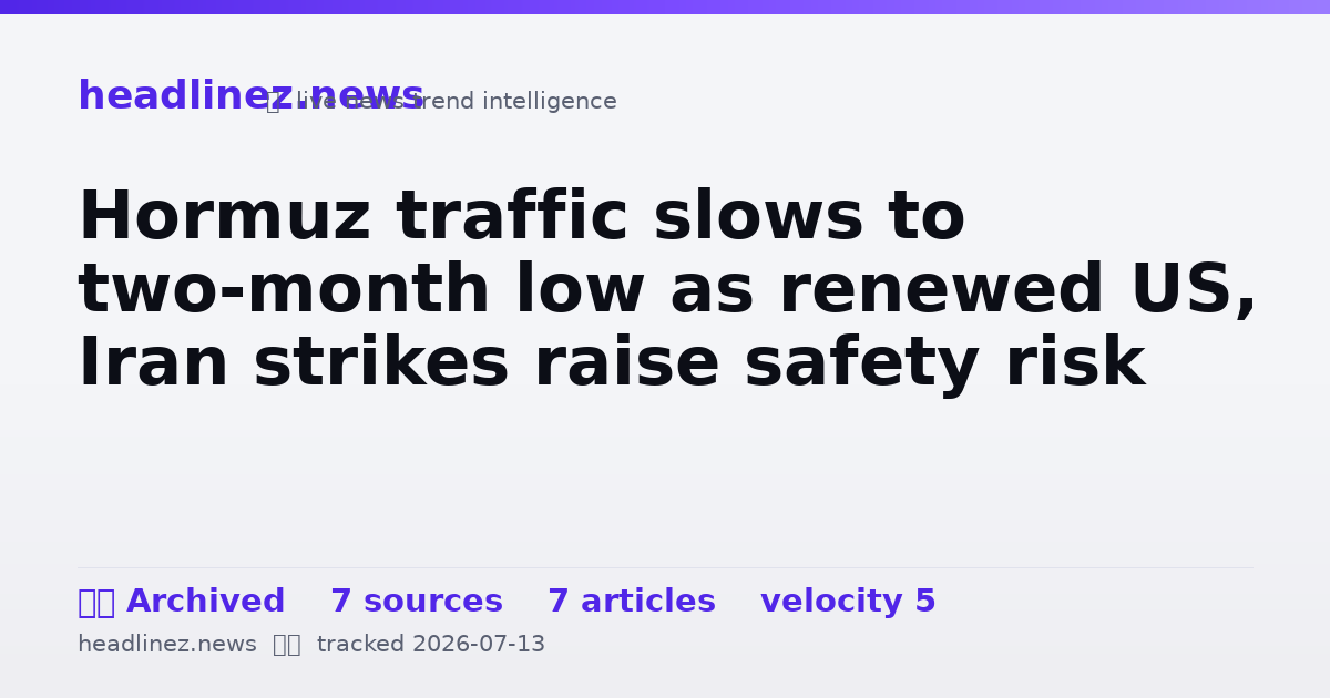 Visual summary for Hormuz traffic slows to two-month low as renewed US, Iran strikes raise safety risk