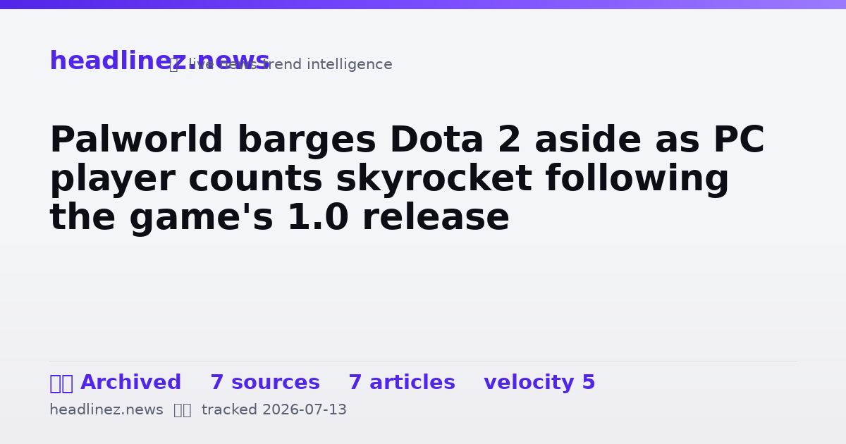 Visual summary for Palworld barges Dota 2 aside as PC player counts skyrocket following the game's 1.0 release