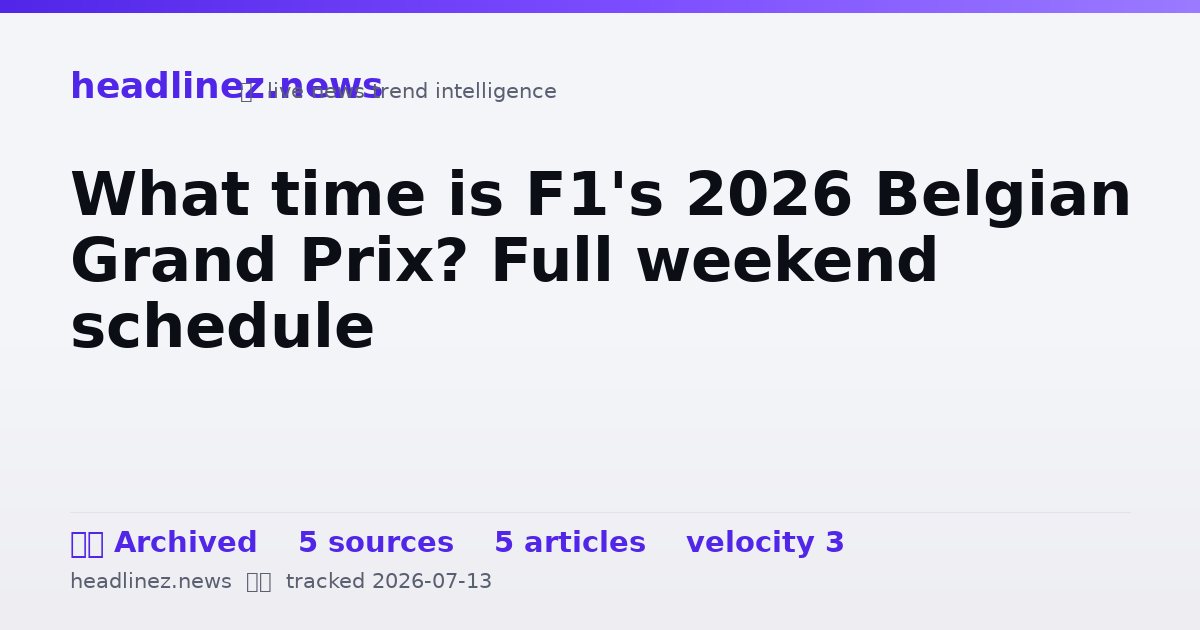Visual summary for What time is F1's 2026 Belgian Grand Prix? Full weekend schedule