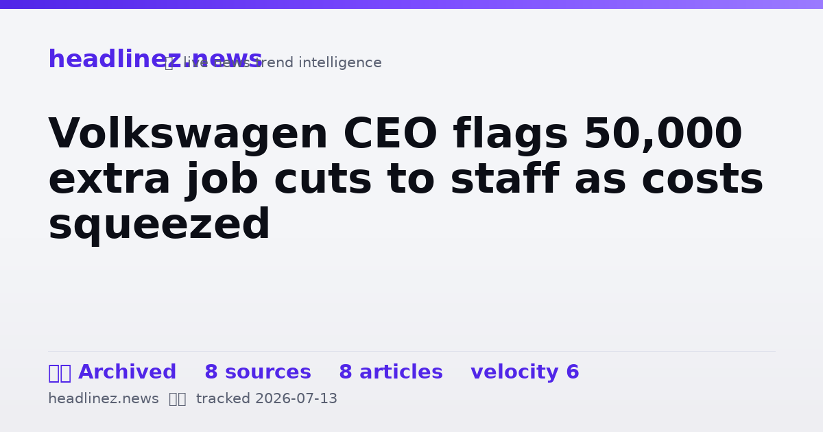 Visual summary for Volkswagen CEO flags 50,000 extra job cuts to staff as costs squeezed