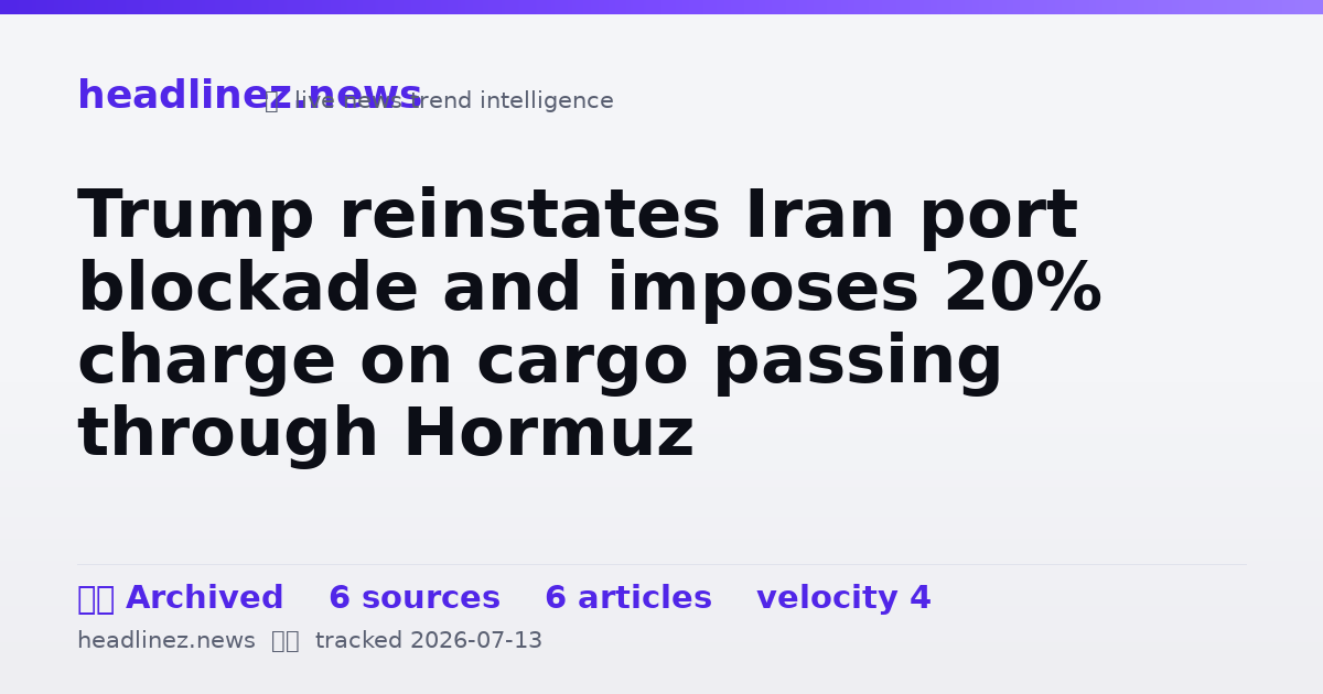 Visual summary for Trump reinstates Iran port blockade and imposes 20% charge on cargo passing through Hormuz