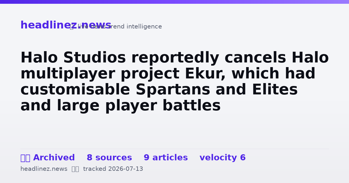 Visual summary for Halo Studios reportedly cancels Halo multiplayer project Ekur, which had customisable Spartans and Elites and large player battles