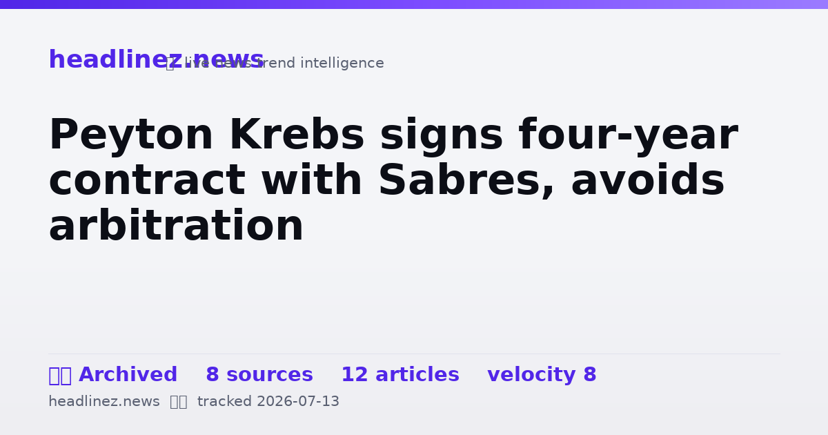 Visual summary for Peyton Krebs signs four-year contract with Sabres, avoids arbitration